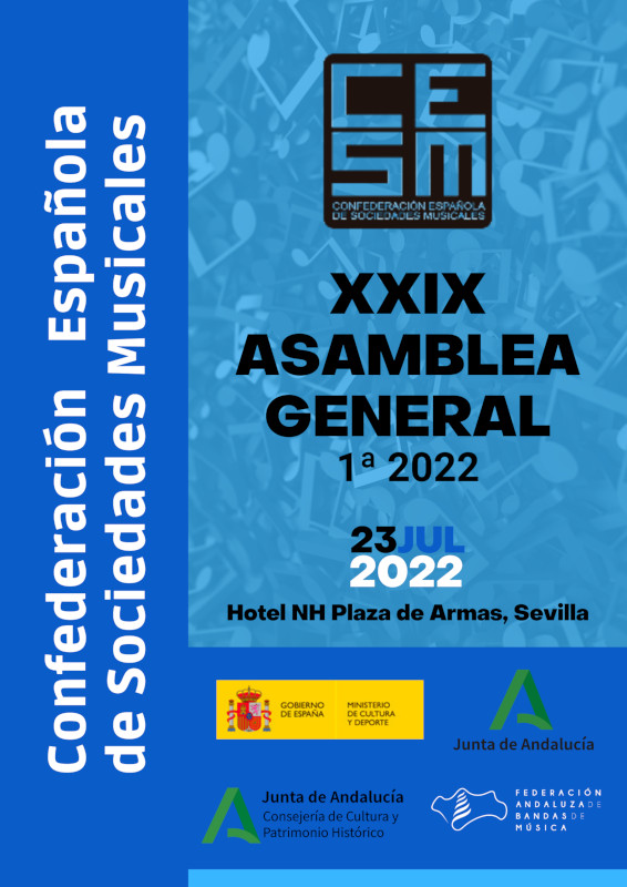 Las Federaciones de Sociedades Musicales Españolas celebrarán su XXIX Asamblea General 1ª del 2022 en Sevilla