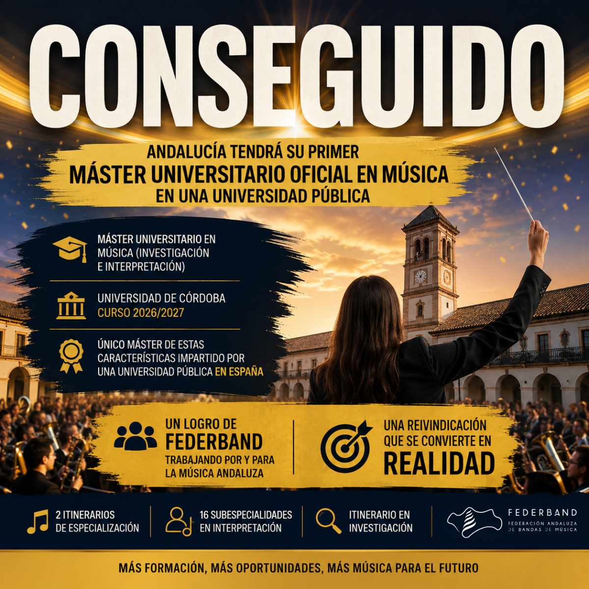 FEDERBAND logra un hito histórico para la música andaluza: Andalucía tendrá su primer máster universitario oficial en música en una universidad pública