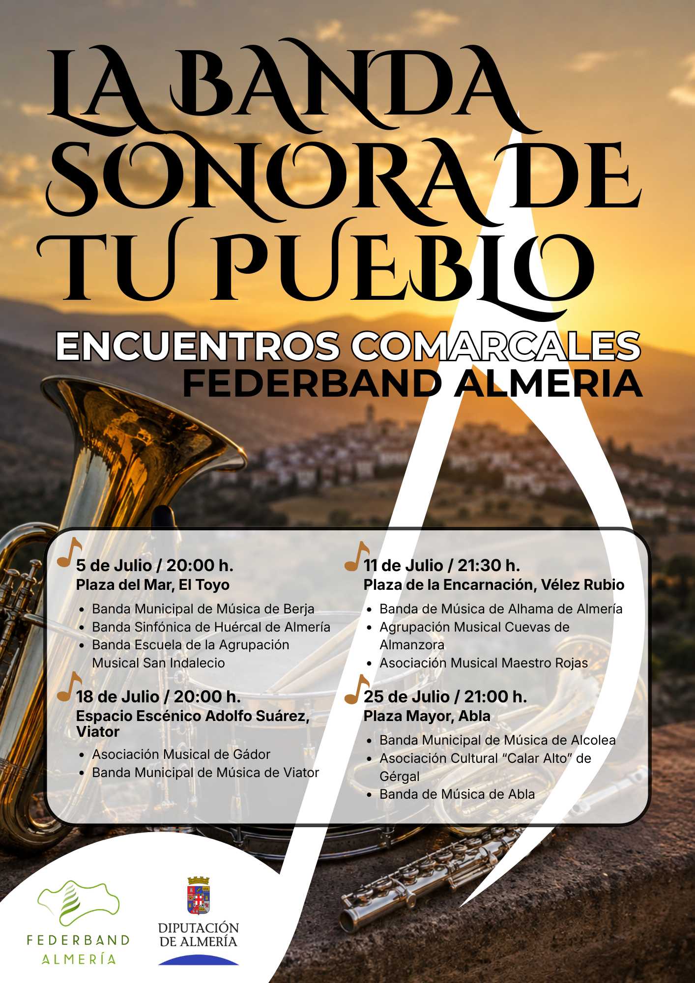 La banda sonora de tu pueblo vuelve a recorrer la provincia de Almería con cuatro grandes encuentros comarcales de bandas de música